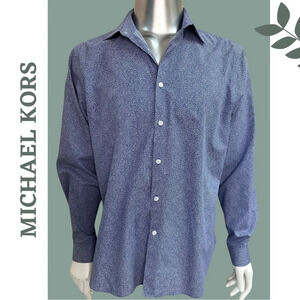 Michael Kors Men’s  Slim Fit Dress Shirt Long Sleeve Blur White Print Size XL